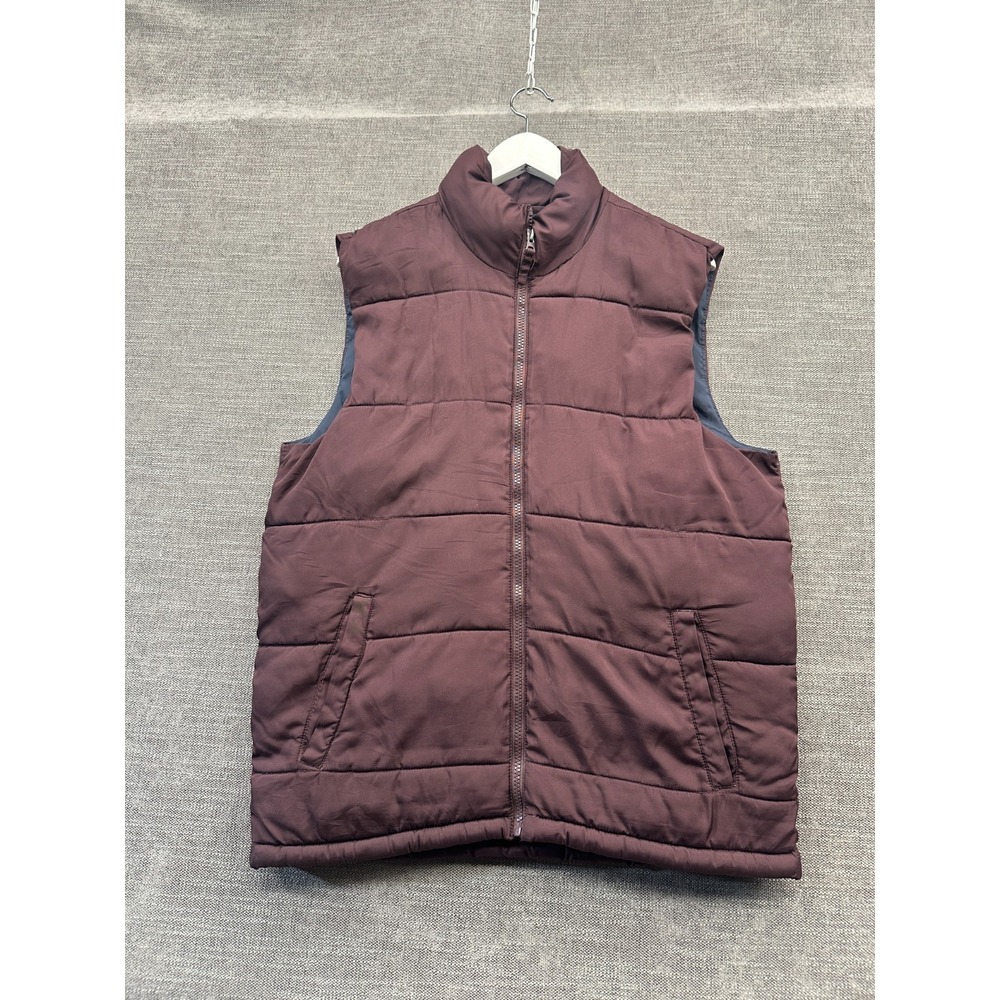Old Navy Puffer Vest Mens Medium Burgundy Relaxed Fit‎ Mock Neck Water Resistant